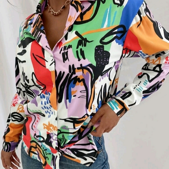 Very beautiful colorblock Curved Hem Tunic Blouse - Picture 3 of 7